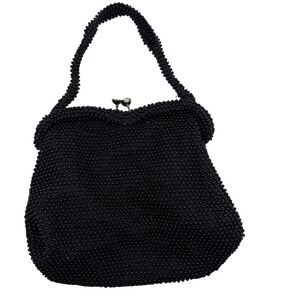 Vintage NAVY Beaded Evening Bag Clutch Purse‎ Handbag small hole. See pic